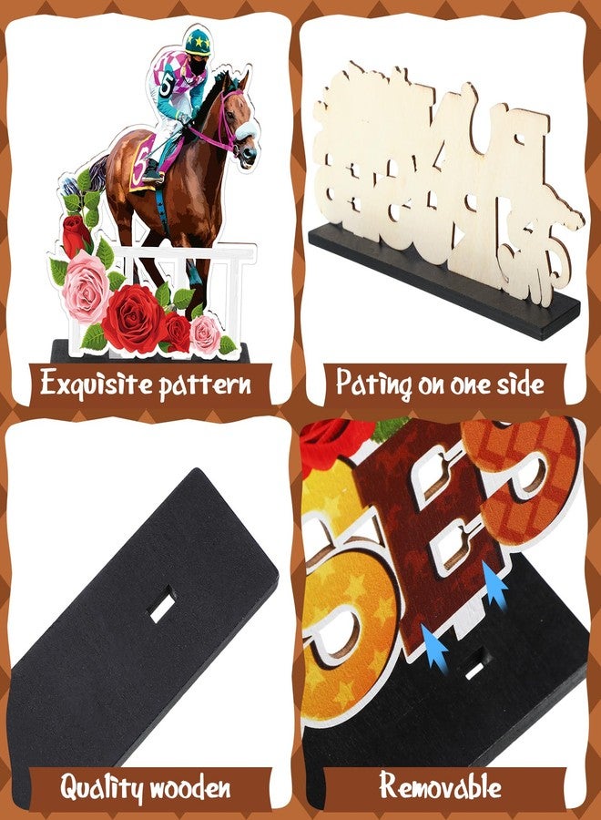 Blosssound 7 Pcs Derby Party Decorations Horsing Racing Table Centerpieces Wooden Decoration Run for the Roses Table Signs Centerpieces Horse Decorations for Derby Festival Supplies - Image 3